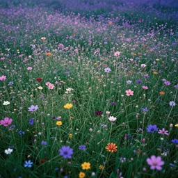 a cyberpunk wild flower meadow