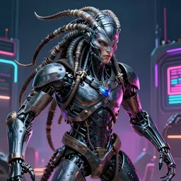 realistic portrait beautiful detailed matte painting of cinematic movie scene young man mutate into cyborg yautja. horror, created by gustave dore and greg rutkowski, high detailed, smooth draw, synthwave neon retrofuturism, intricate, realistic proportions, dramatic lighting, trending on artstation.