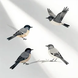 minimalist watercolor art of birds on white background, illustration, vector art