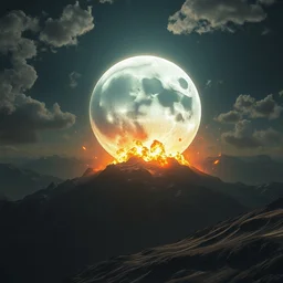 a beautiful hyper realistic detailed matte painting of a moon exploding, by john howe and greg rutkowski and albert bierstadt, unreal engine, trending on artstation, barometric projection, rectilinear, f 8