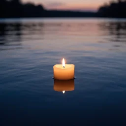 Candle floating on the river at twilight