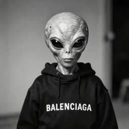 the face of punk rock alien at 3 years old wearing balenciaga clothing, black and white portrait by julia cameron, chiaroscuro lighting, shallow depth of field, 8 0 mm, f 1. 8