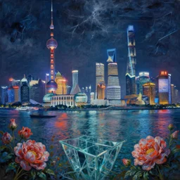 a beautiful hyperdetailed painting of shanghai by georges seurat, evil at night hyperrealism flowers elysian matte painting bladerunner 2 0 4 9 cgsociety sea extraterrestial dieselpunk apocalyptic gem thunderstorm made of glass lake fantasy, archdaily, wallpaper, highly detailed, trending on artstation.