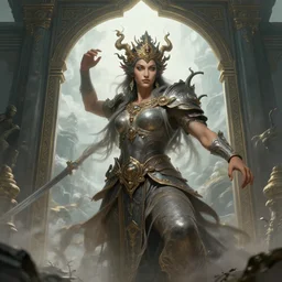 a spirit guardian guarding the gates to paradise, wonderful shading, realistic perfect face, concept art, dynamic pose, digital illustration, trending on artstation, intricate details, epic composition, sharp focus, 8 k uhd, masterpiece, wlop, ross draws
