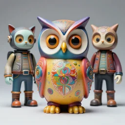 psychedelic cat owl figure by naoto hattori, android jones and chris dyer