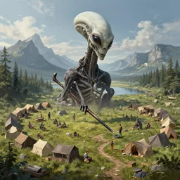 high resolution artwork of whitelake encampment, by abbott fuller graves, in the alien style, trending on artstation