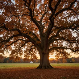 a beautiful, stunning landscape with giant oak trees in the fall during sunset by craig mullins, by edward hopper