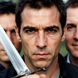 closeup potrait of a man tripping over a sword, natural light, sharp, detailed face, magazine, press, photo, steve mccurry, david lazar, canon, nikon, focus