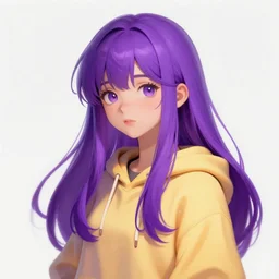 a girl with long purple hair wearing a hoodie looking like a chicken, digital art, artstation cgsociety masterpiece