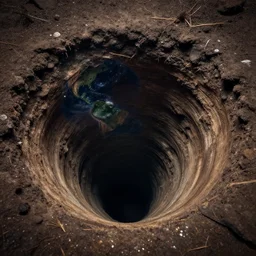 a hole leading down to the center of the earth, in the abyss