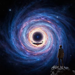 intergalactic stargate portal to another world with a swirling energy field and stars in the background by william steig and mikhail larionov, style of cryengine