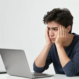 man looking disappointedly at a post he saw on the internet