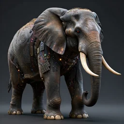 hyper realistic and higly detailed photo of a mech elephant. intricate, wiring, electronic componentsss, color diodes. volumetric light. professional digital art, lotr style, extremly detailed, trending on artstation, stuning, octane render, unreal engine 5, 8 k rendering.
