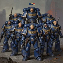 monet painting of a warhammer 4 0 k space marine squardron, calm, team picture