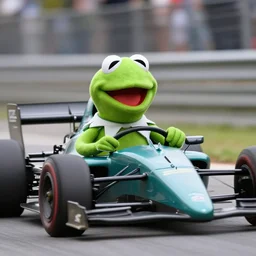 kermit the frog driving a race car