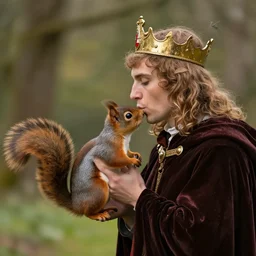 king arthur from arthurian legend kissing a squirrel