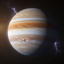 a beautiful render of jupiter's atmosphere, fog, lightning, dark, volumetric lighting, abyss, asperitas, lightning, sunset, very detailed, hyperrealistic, unreal engine 5, raytracing