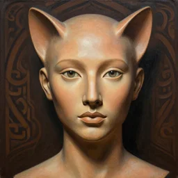 detailed portrait in femininity, realistic face sculpted features, ethnic, exotic, clear eyes, statuesque, feline, warm glowing skin, arabic, chiaroscuro, tangible, peach fuzz, angular impressionism, deep ambient arabesque backdrop, contemporary, modern fashion, natural colors, greg rutkowski gaston bussiere and craig mullins and j. c. leyendecker