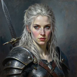 the portrait of bonnie langford as an amazon warrior queen by roberto ferri, fantasy, witcher, very detailed oil painting, masterpiece, 8 k, full face