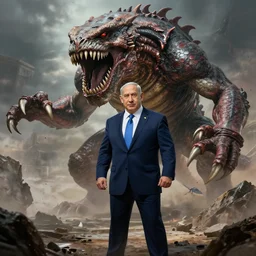benjamin netanyahu standing before the kraken ready to fight, highly detailed, by artgerm