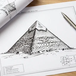 an engineering sketch diagram of the great pyramid of giza, blueprints, diagram, user manual, sketch, engineering design