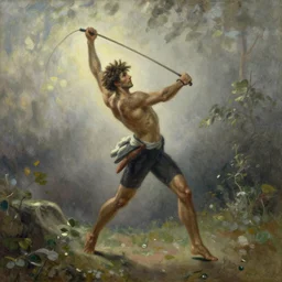 willen dafoe swinging as tarzan. gouache fairytale art, russian romanticism, muted palette, backlighting, depth of field