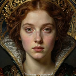 detailed realistic beautiful young medieval queen face portrait by jean delville, gustave dore and marco mazzoni, art nouveau, symbolist, visionary, gothic, pre - raphaelite. horizontal symmetry