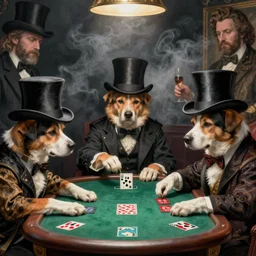 dogs wearing top hats in a smoky room playing poker, by edgar maxence and caravaggio and michael whelan and delacroix style, artistic, intricate drawing, light brazen, realistic fantasy, extremely detailed and beautiful aesthetic face, establishing shot, 8 k resolution, dramatic lighting