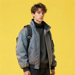 full view portrait view high quality render realistic high detail cinematic digital concept art of a young man dressed in stylish future clothing with face visible by artgerm and greg rutkowski and marc simonetti, artstation, vibrant colour, blank background,
