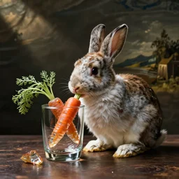 a glass glass glass glass glass glass rabbit eating a crystal carrot, in the style of the dutch masters