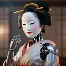 a beautiful japanese geisha robot android portrait, kabuki mask, in the style of ash thorp, beautiful, diffuse cinematic lighting, anamorphic lens, anamorphic lens flare, hyper real, intricate detail, octane renderer, unreal engine 5