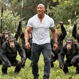 Dwayne Johnson killed by herd of pissed off chimpanzees holding spears