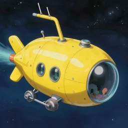 coherent, science fiction, the submersible alvin from woods hole oceanographic, yellow, but in space, studio ghibli, pixar and disney animation, sharp, ron cobb, disney concept art watercolor illustration by mandy jurgens and alphonse mucha and alena aenami, pastel color palette, dramatic lighting, highly detailed