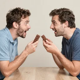 two grown men arguing over who gets the last chocolate
