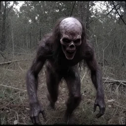 trailcam footage of a skinwalker caught on camera, grotesque, evil