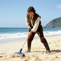 Anakin Skywalker vacuuming the beach to remove sand