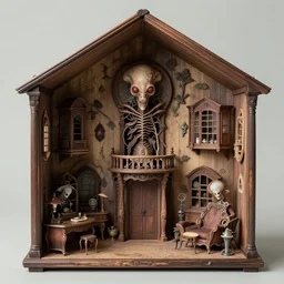 a dollhouse cutaway, in the style of hr giger, intricate, detailed
