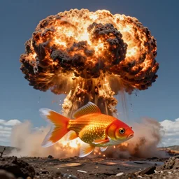 a goldfish swims in a nuclear explosion