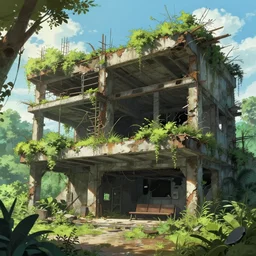a beautiful hyperdetailed anime illustration of unfinished building architecture abandoned nature industrial architecture building waiting room by frederic edwin church, wilderness junglepunk biopunk vice city cgsociety, archdaily, wallpaper, highly detailed, trending on artstation.