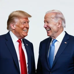 donald trump and joe biden laughing together, taken by a bad webcam.