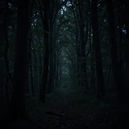 nocturnal suspense ambiguity of the forest of dark secrets, cinematic, establishing shot, extremely high detail, photorealistic, cinematic lighting