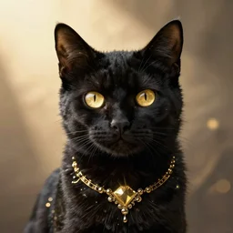 black void cat with golden glowing eyes, fairytale, beautiful, intricate, elegant, ornate, super detailed, Octane render, reflections