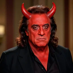 danny devito as the devil, red horns, red colored skin