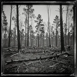 tintype photo of a burnt forest