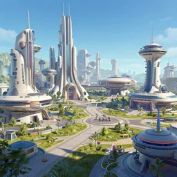 the futuristic town from back to the future 2, matte painting