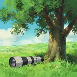 , 2 0 0 mm telephoto, ash tree on grass landfield, animation matte painting by pixar ghibli studio miyazaki ghibli