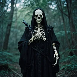 mystical death god in beautiful nature, film photo, grainy, high detail, high resolution