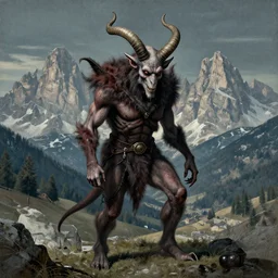 krampus in the dolomites in the style of francisco de goya