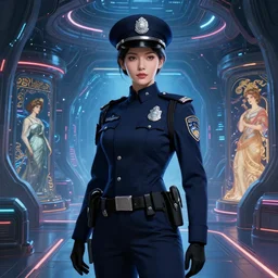 portrait futuristic planet uranus police uniform female, in a future huge spaceship internal, neon light, ssci - fi and fantasy, intricate and very very beautiful and elegant, highly detailed, digital painting, artstation, concept art, smooth and sharp focus, illustration, art by tan zi and ayanamikodon and alphonse mucha and wlop