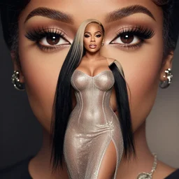 nicki minaj, professionally retouched, soft lighting, realistic, smooth face, full body shot, torso, dress, perfect eyes, wide angle, sharp focus on eyes, 8 k high definition, insanely detailed, intricate, elegant, art by artgerm and jason chan and mark hill, safe for work
